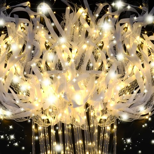 HONLYNE 200PCS Light up Wands for wedding, Wedding Wands Streamers with 3 Colorful Flashing Modes, Fairy Wands, LED Silk Fairy Wand with Bells for Wedding, New Year, Thanksgiving, Concert