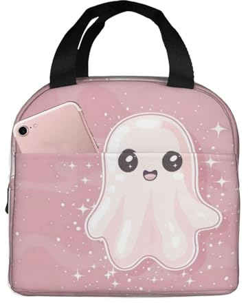 Loncheras aisladas para hombres y mujeres, trabajo, lindo fantasma rosa de Halloween, una lonchera suave para adultos para hombres y mujeres, bolsa térmica de moda aislada para viajes, bolsa de