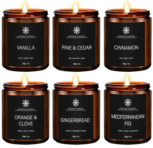 Velas Perfumadas de regalo, 6 pack Velas Perfumada Regalo con Vidrio,1200g Candle Vela Aromáticas en Tarro Mujer,50h Combustión, Cera de Soja Natural Decorativas para la Fiesta,navidad y cumpleaño