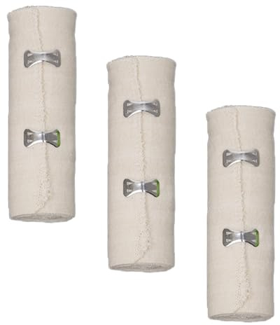 Rotoli di bendaggio, 3 rotoli di garza in cotone elasticizzato per primo soccorso e cura delle ferite (15 cm x 4,5 m)