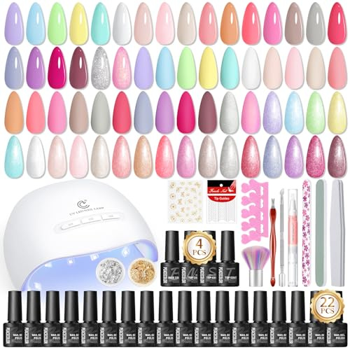 PEACECOLOR 44-delar Gel Nagelkit, 22 Färger Gellack Set med Nagellampa, Vitt Rosa Nude Lila Nagelset, 4 Glans Matt Glitter Bas Topplack, Manikyr Set Present för Kvinnor