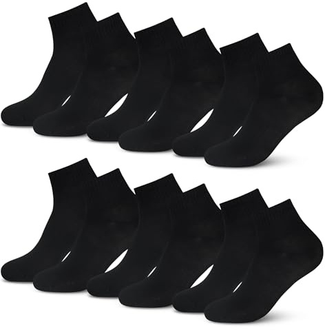 ALL SEASONS Lot de 6 paires de chaussettes de sport, unisexes, légères, pour homme, femme et enfant, 78 % coton, tailles (EU) 34-38, 38-42, 42-46, Noir , 36-40