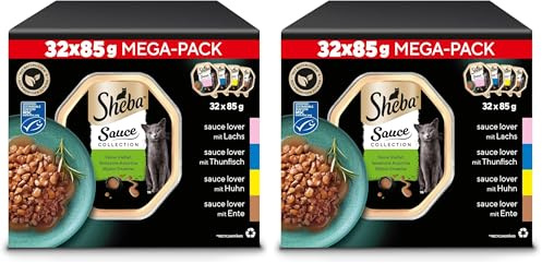 SHEBA Schale Nassfutter Multipack Mega-Pack Sauce Collection Feine Vielfalt MSC-Zertifiziert 32 x 85g (Packung mit 2)