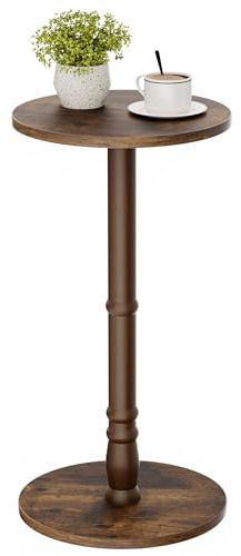 Homleke Round Side Table, Solid Wood Pillar with Wood Top & Base, Small Drink Accent Table for Living Room, Bedroom, Sofa & Office, Easy Assembly, Rustic Brown