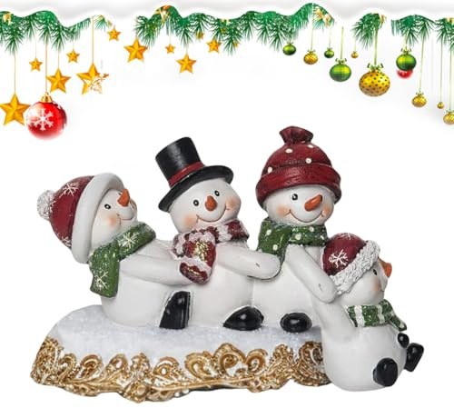 Estatuas de Nieve de Interior | Decoraciones Festivas de Interior de Nieve de Resina | Adorable Estatuas de Nieve para Capa, Escritorio, Sala de estar Figuras de Muñeco de Nieve de Resina con for