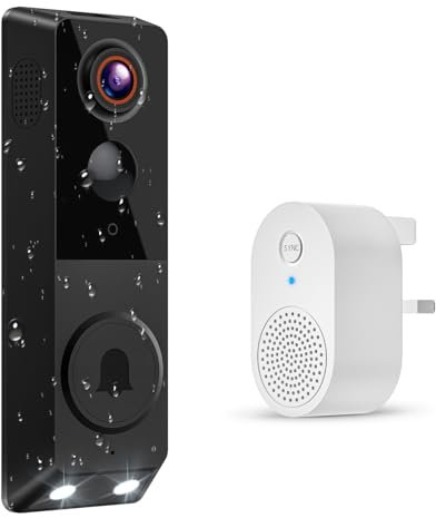 Smart Video Doorbell Camera, Wireless Indoor/Outdoor Surveillance Cam, Motion Detection, Live View, Night Vision, Doorbell Receiver Included, 2-Way Audio, Night Vision, Cloud Storage, 2.4G WiFi only