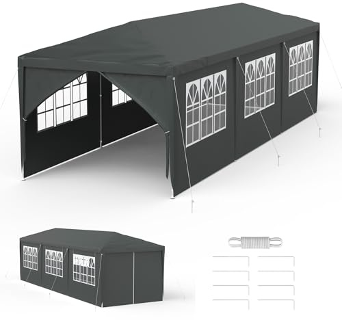 Froadp Garten Pavillon mit 8 Seitenwände 3x9 m Festzelt Wasserdicht Partyzelt Stahlkonstruktion Gartenpavillon Markisen Sonnenschutz Bierzelt für Garten Markt Hochzeit, Anthrazit