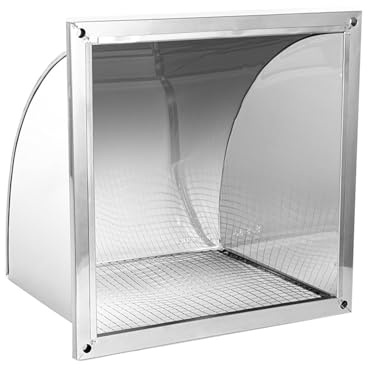 ZMTGLTG 201 Stainless Steel Rainproof Exhaust Hood with Protective Mesh, Square Exterior Wall Exhaust Vent Cover, Windproof Roof Exhaust Cap(16 inches)