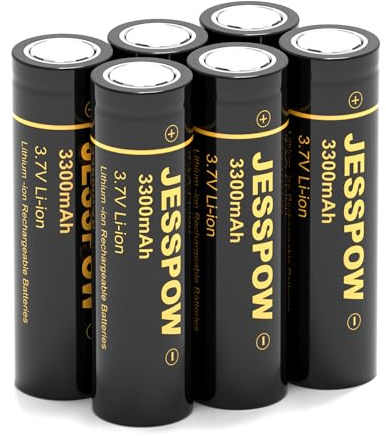 3.7 Volt Pilas Recargables, 3300mAh Top Plana Recargable Batería Adecuado para Linternas, Cámaras, Ventiladores Pequeños (Paquete de 6)
