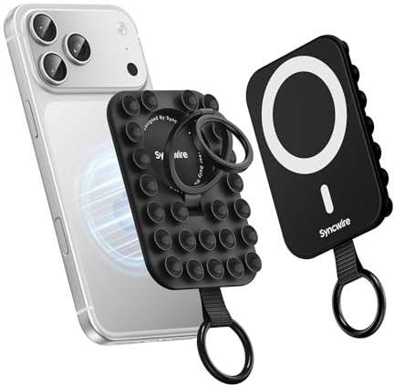 Syncwire Magnet Handy Saugnapf Halterung, Silikon Saugnapf Handyhalterung für MagSafe Kompatibel mit iPhone Smartphone Magnetische Handy-Ring-Ständer für Selfies und Videos, TikTok Creator, Schwarz | Silikonbecher, abnehmbarer iPhone-Ständer für Selfie/Video, Geschenk für Frauen, TikTok-Creator/Influencer