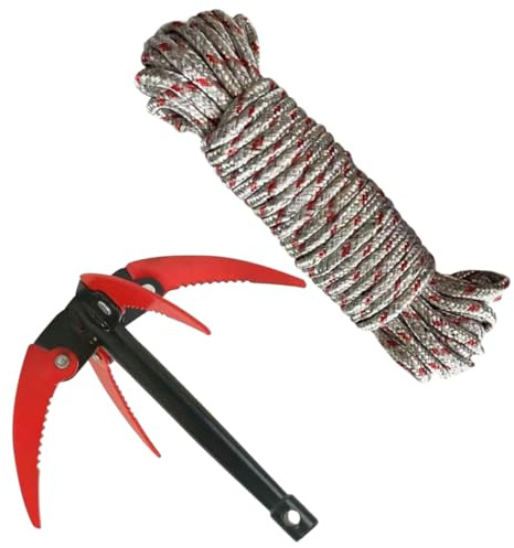 jojofuny Outil Pliable en Acier Inoxydable 4 Dents pour Enlever L’Herbe Aquatique Râteau Léger Anneau Coupe-Herbe pour Étang et Lac Accessoire de Pêche Corde 10 M Couleur Aléatoire