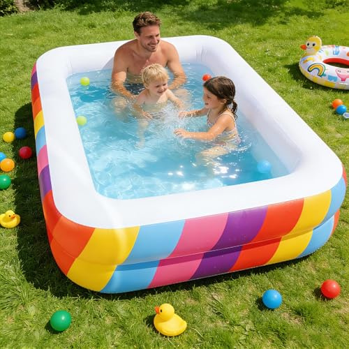 CHICLIST Kids Splash Pool Inflatable 74 Rectangular, Large BPA-Free PVC Kiddie Pool with Drain Plug for Ages 3-12