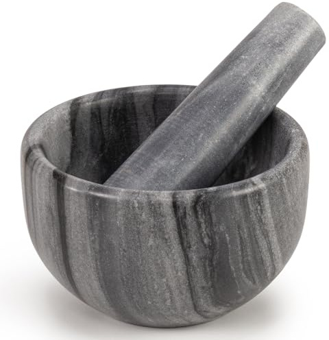 EHC Marble Mortar Pestle Set, Premium Herb Spice Grinder, Nut Seed Crusher, Kitchen Cooking Tool, Elegant Countertop Decor, Compact Multifunctional Blender - Grey
