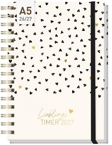 Häfft® Lieblings-Timer Ringbuch-Kalender 26/27 A5 Golden Hearts