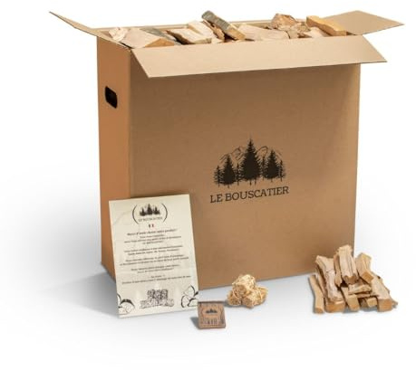 Bois d'allumage et Chauffage Allume feu pour cheminée poêle Four Pizza cuisinières Barbecue Charbon et brasero. 12 kg / 40L Bois séché hêtre chêne Fabrication française