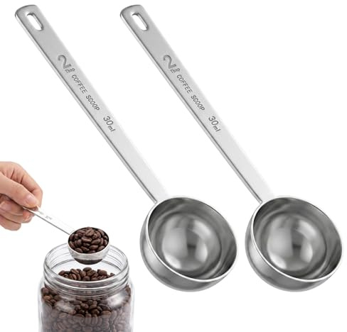 Dengthrive 2 cucchiai dosatori da 30 g, in acciaio inox, cucchiaini dosatori da 30 g, cucchiaini da caffè da 30 ml, in acciaio inox per tè, caffè, zucchero in polvere, cacao in polvere