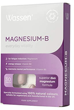 Wassen Magnesium-B Everyday Vitality 30 Magnesium Tablet Supplements | Contributes to Reduction of Tiredness & Fatigue | with Vitamin B6 to Help Energy Release | 1 Month