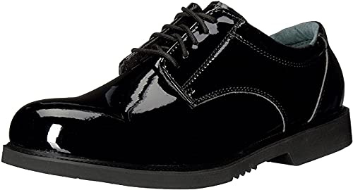 Thorogood Uniform Classics High-Gloss Black Poromeric Oxford Dress Shoes for Men and Women with EVA Cushion Flex Footbed and Non-Marking Non-Slip Rubber Outsole, Black, 11 W US
