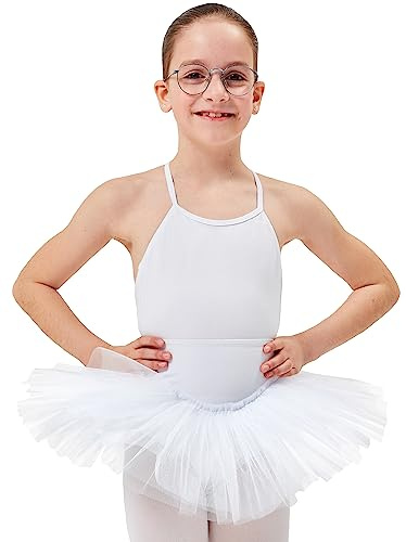 tanzmuster Ballettrock Mädchen Tutu - Pia - 3 Lagen Tüll - weicher Baumwollbund - Ballett Tuturock für Kinder - weiß, 164/170