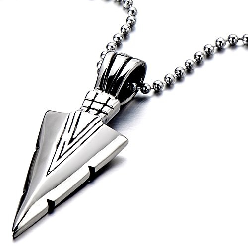 COOLSTEELANDBEYOND Unisex Edelstahl Anhänger Pfeilspitze Design Kette für Damen für Herren mit Stahlkugelkette 60CM