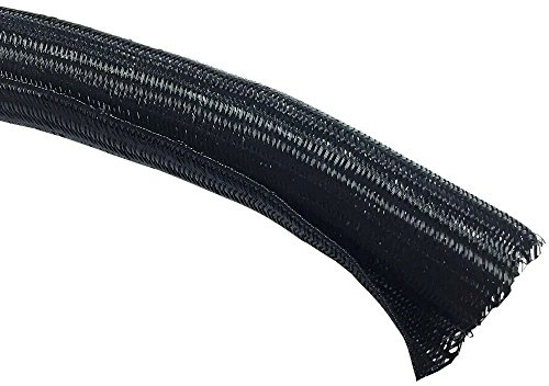 Electriduct 2 Hook Self Closing Sleeve Braid Wrap Around Sleeving Flame Retardant Flexible Mesh Cord Cover Cable Protector Wire Organizer - 10 Feet - Black