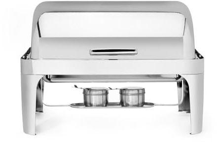 HENDI Chafing Dish, Rolltop, mit GN1/1 Behälter, 2X Brennpastenbehälter, leiser Schließmechanismus, hochglanzpoliert, Warmhaltebehälter, Speisewärmer, 65mm tief, 9L, 660x490x(H) 460mm, Edelstahl