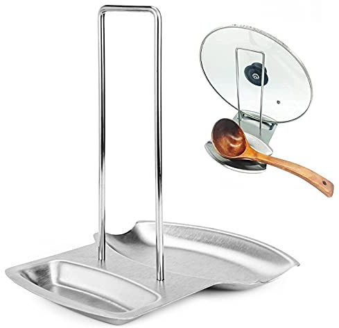 Kitchen Pan Lid Holder Pot Spoon Rest Stainless Steel Cookware Organizer