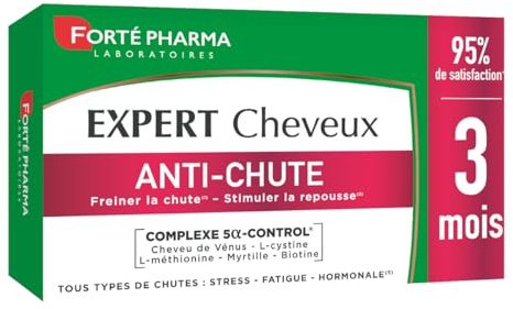 Forté Pharma Complément alimentaire cheveux Expert Anti-Chute 90 comprimés | Double action anti chute & repousse, Tous types de chute, Objectif force & densité, Programme 3 mois