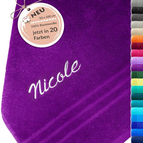 Lashuma Personalisiertes Sporthandtuch, 50x100 cm London Baumwollhandtuch Bestickt, Lila – Aubergine
