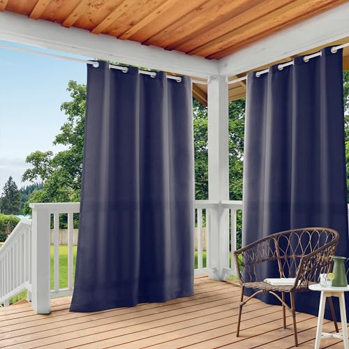 TOWN & COUNTRY BASICS Cabana Solid Heavyweight Indoor Outdoor Curtains, Light Filtering Opacity with Grommet Top, Water Repellent, 2-Pack Set, 54x84, Dark Navy