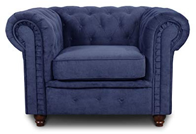 Sofnet - Sessel Chesterfield Asti (Blau, Capri 89) | Couchsessel, Loungesessel, Glamour Design, Holzfüße, bequeme Polsterung, stilvoll für Wohnzimmer