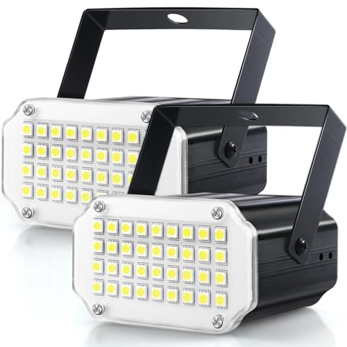 Luditek 2-Pack Mini Halloween White LED Strobe Light, Sound Activated and Flash Speed Control Party Light with 36 Super Bright LEDs Stage Lighting for Room Dance Parties Birthday DJ Bar Karaoke