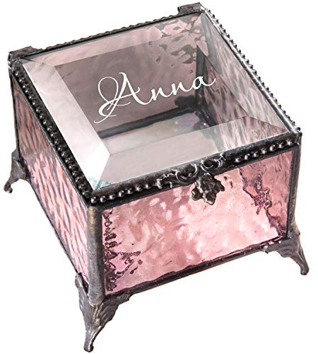 Personalized Pink Rose Glass Box Decorative Vanity Display Case Storage Jewelry Organizer Keepsake Gift for Her Girl Women Pink Vintage Decor J Devlin Ellen Box 903 EB245