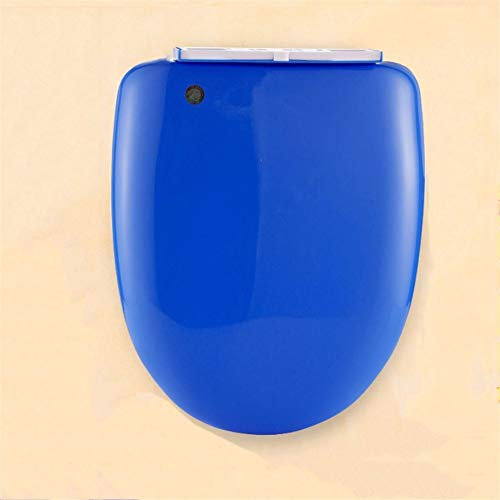 FCS Bathroom Wc-Sitz mit Absenkautomatik Antibakterieller Premium Toilettendeckel Quick Release Easy clean Einfache Montage, D-Form (Color : Blue)