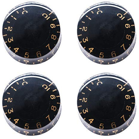 mxuteuk 4 Stücke Gitarre Knöpfe Potiknöpfe Schwarz mit gelbem Wort E-Gitarren Bass Top Hat Regler Speed ​​Volume Tone Potentiometer Knobs AMP Effekt Pedal Gitarrenknopf Bedienknöpfe KNOB-S4