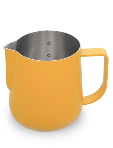 watchget Milk Frothing Pitcher 500ml/17oz, Stainless Steel Espresso Steaming Jug, Cappuccino Latte Art, Coffee Machine Accessories Barista Steam Frother Pitcher, Yellow