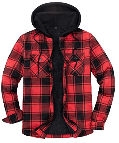 ZENTHACE Herrenjacke mit Sherpa-Futter, durchgehender Reißverschluss, kariert