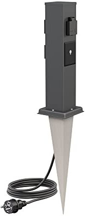 ledscom.de Garten-Steckdosen-Säule Polly mit Erdspieß und 2m Kabel für außen, IP44, 3-Fach, Smart Home, anthrazit, eckig, 38cm