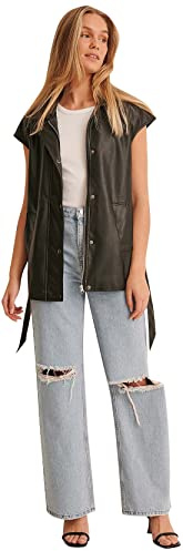 NA-KD Belted PU Vest, camiseta sin mangas Mujer, Black, EU 34