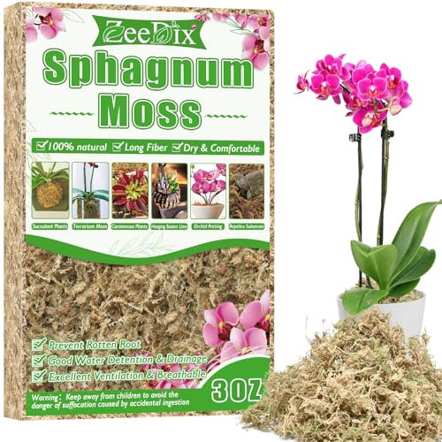 ZeeDix 85g Sphagnum Moos für Pflanzen, Natürliches Langfaser-Sphagnum-Torfmoos in Großpackung für fleischfressende Pflanzen, Orchideen, Sukkulenten, Venusfliegenfallen und Reptilien (6L hydratisiert)
