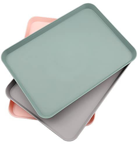 Hocadrv 3 Stück Serviertablett Kunststoff, Tablett Aus Kunststoff, Tablett Klein Rechteckig für Küche, Esszimmer, Café, 29,5 x 21 cm, (Rosa, Grau, Graugrün)