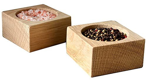Hardwood Salt and Pepper Pinch pots handmade from repurposed, eco-friendly Oak. Salt Pig, Salt Cellar. 75mm holes.