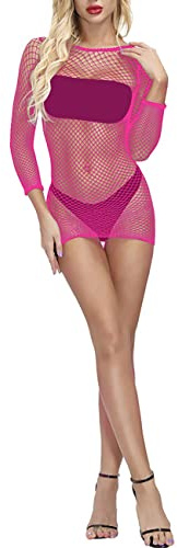 Women Sexy Fishnet Bodysuit Mesh Bodystockings One Piece Teddy Lingerie Nightgown