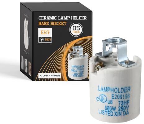 Ceramic Porcelain E27 Lamp Holder 46mm(H) × 40mm(W) × 33mm(L) Edison Screw Light Bulb Socket, Heat Resistant LampHolder for DIY Pendant Ceiling Lighting, 240V UK (Ceramic Type 6) | Porcelain, Heat Resistant, Edison Screw Light Sockets, For Ceiling, Wall & Pendant Fixtures