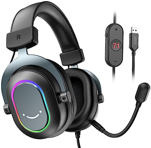 FIFINE Casque Gamer PC, Casque Gaming avec Micro pour PS4 PS5, Son Surround 7.1 USB Casque Fil Gaming avec 3 Mode EQ, RGB, Coussinets Souples - H6
