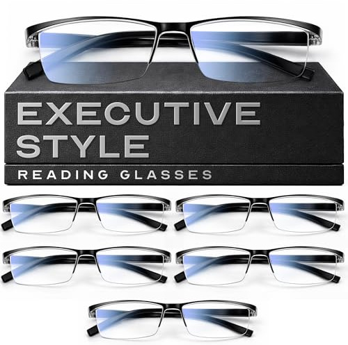Gaoye 6 Pack 1.5 Executive Style Reading Glasses Men - Durable Readers with Blue Light Filtering - Comfortable Fit with TR90 Frames