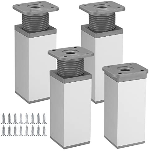 Gaomoeny 4 Pcs Adjustable Cabinet Legs, Adjustable Height 0-20mm Table Legs, Aluminum Alloy Kitchen Sofa Furniture Adjustable Feet for Desk/Sofa/Cupboard/Table/Bed Adjustable Feet Legs, Silver(10cm)