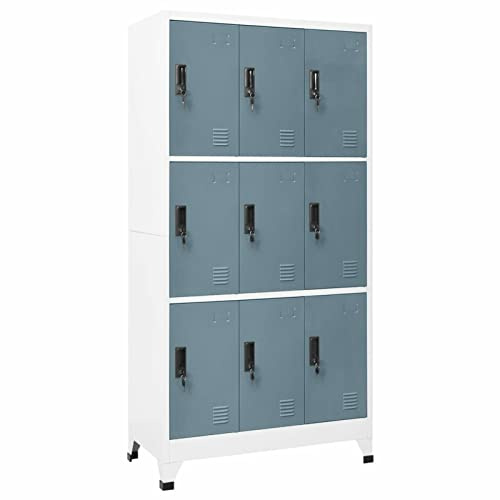 Keketa Schließfachschrank mit 9 Fächern Metallschrank Spind Umkleideschrank Lagerschrank Metallspind Mehrzweckschrank für Büro Wohnzimmer Hellgrau und Dunkelgrau 90x45x180 cm Stahl