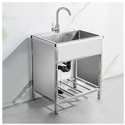 Ausgussbecken Edelstahl, Outdoor Waschbecken Garten Waschbecken Küche Spülbecken Unterschrank Organizer Freistehende Edelstahl-gewerbeküchenspüle Bar, Küche, Restaurant, Integrierte Plattform Mit (Co