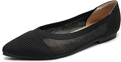 MACHSWON Women’s Ballet Flat Shoes Knit Dress Shoes Pointed Toe Slip On Ballerina Walking Flats Pumps for Women (Black, Size 6)